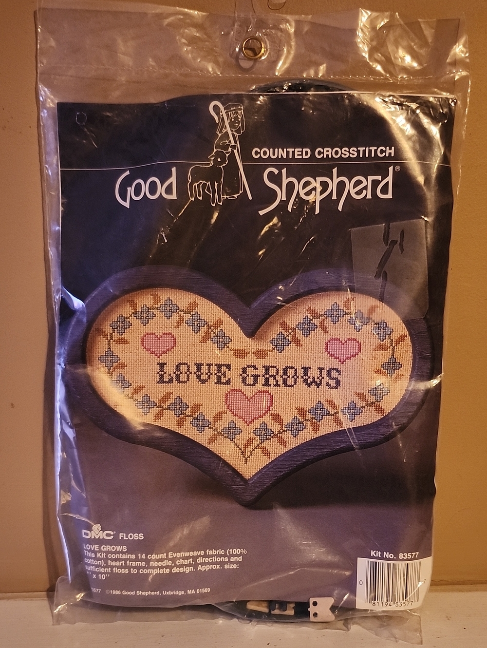 Vintage "Love Grows" Heart Framed Counted Cross Stitch Kit Unopened Good Shepher